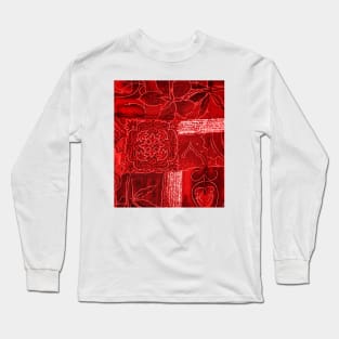 Red Abstract Tapestry Pattern Art Print Pattern Design Long Sleeve T-Shirt